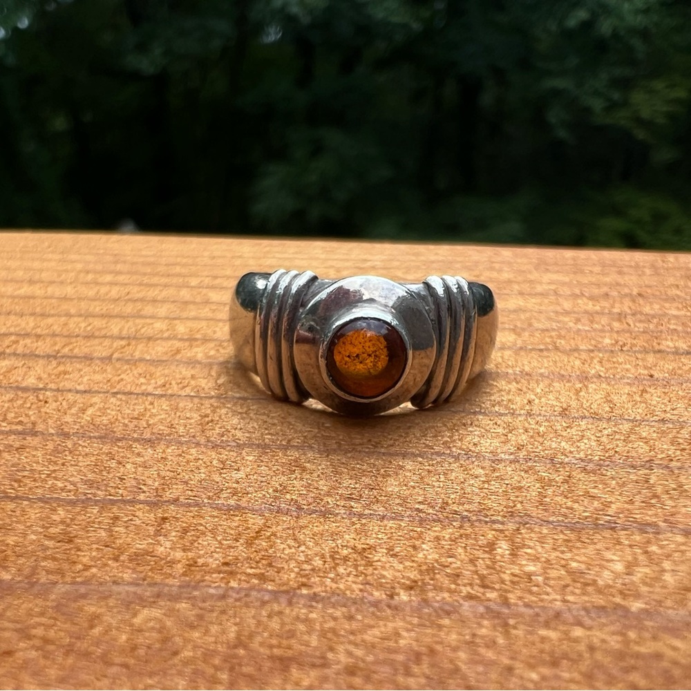 Amber and sterling silver ring.